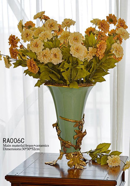 Gilded Bronze Ormolu Trim Porcelain Flower Vase Centerpiece -  westmenlights