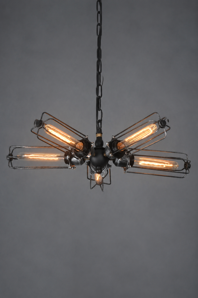 Cylinder 5 Lights Cage Semi Flush Mount Chandelier