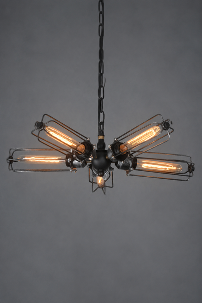 Cylinder 5 Lights Cage Semi Flush Mount Chandelier