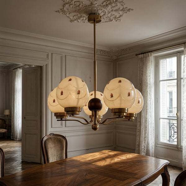 Mid-century French Floral Glass Pendant Light - Retro 'Popcorn' Style Chandelier