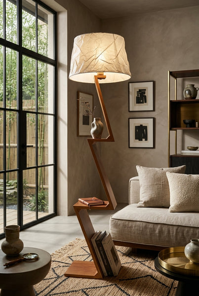 Modern Geometric Zig-Zag Wooden Floor Lamp