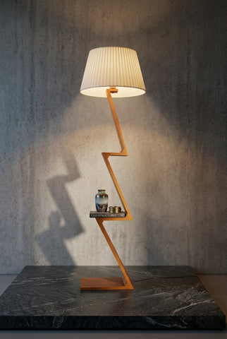 Modern Geometric Zig-Zag Wooden Floor Lamp