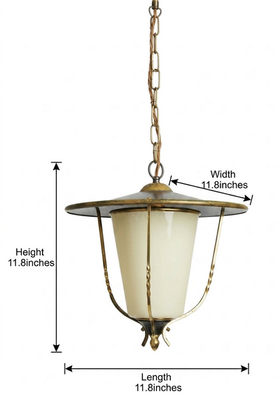 Vintage Brass and Opal Glass Lantern Pendant Light