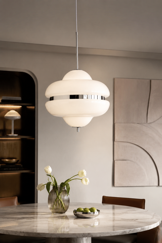 Mid-Century Modern Opal Glass Pendant Light with Polished Chrome Accents