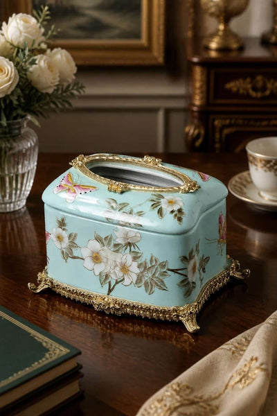 Vintage European Floral Tissue Box Holder L20CM*W15CM*H13CM
