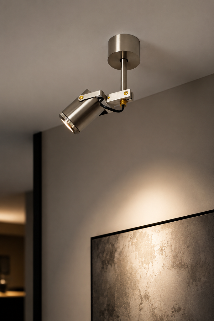Modern Industrial Surface Mounted Adjustable Spotlight in Brushed Nickel