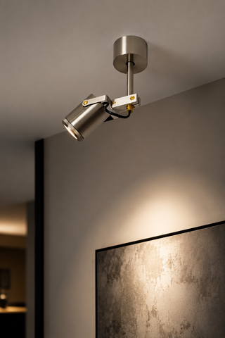 Modern Industrial Surface Mounted Adjustable Spotlight in Brushed Nickel