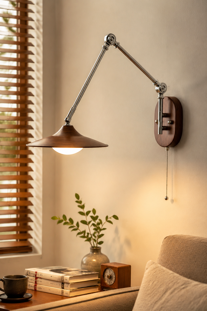 Modern Adjustable Swing Arm Wall Sconce with Pull Chain Switch