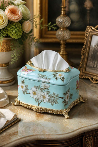 Vintage European Floral Tissue Box Holder L20CM*W15CM*H13CM
