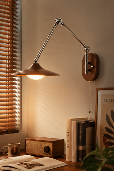 Modern Adjustable Swing Arm Wall Sconce with Pull Chain Switch