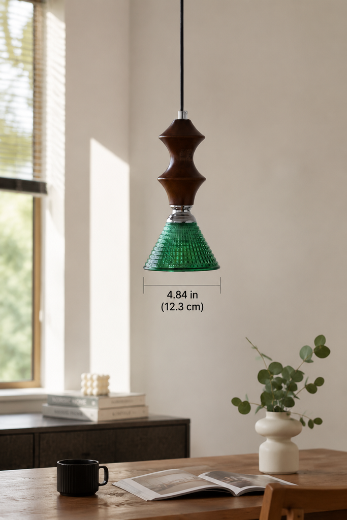 Mid-Century Green Glass Pendant Light