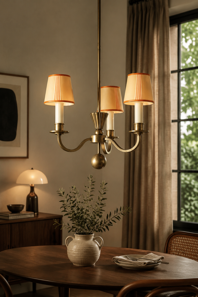 Vintage Art Deco 3-Light Brass Chandelier