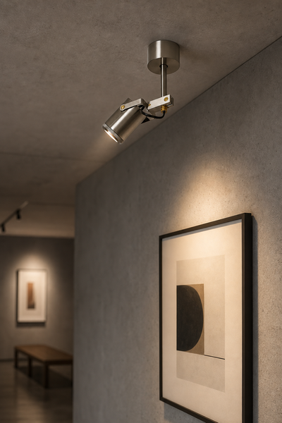 Modern Industrial Surface Mounted Adjustable Spotlight in Brushed Nickel