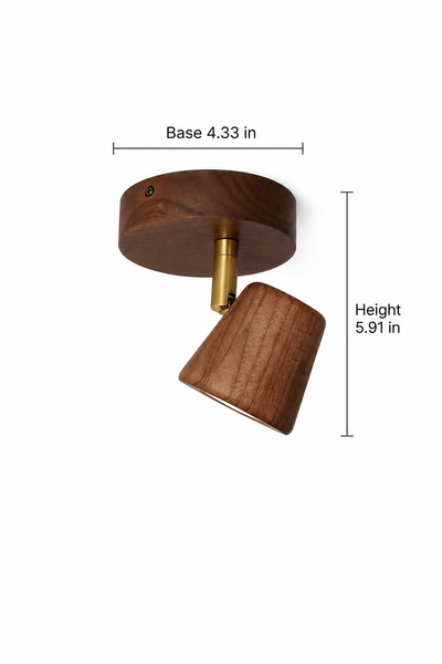 Solid Black Walnut and Brass Adjustable Spotlight Ceiling Lamp