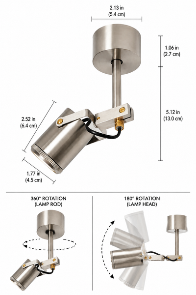 Modern Industrial Surface Mounted Adjustable Spotlight in Brushed Nickel