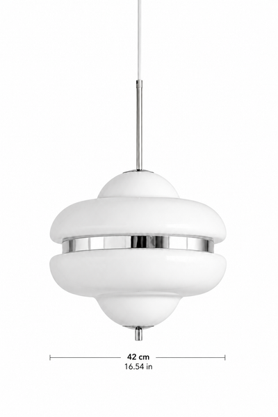 Mid-Century Modern Opal Glass Pendant Light with Polished Chrome Accents