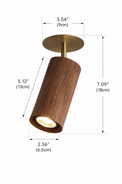 Modern Solid Wood and Brushed Brass Adjustable Recessed Spotlight