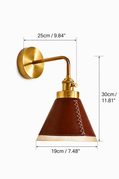 Modern Leather Wall Sconce with Hand-Stitched Shade