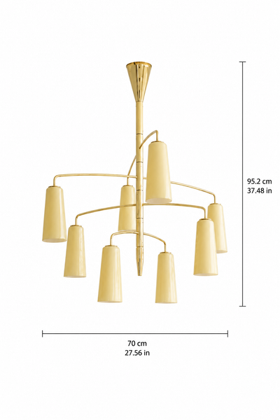 Mid-Century Modern Multi-Head Gold Chandelier with Cream Tapered Shades