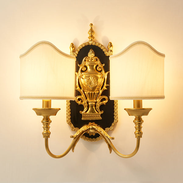 gilt bronze sconce with fabric lampshades -  westmenlights