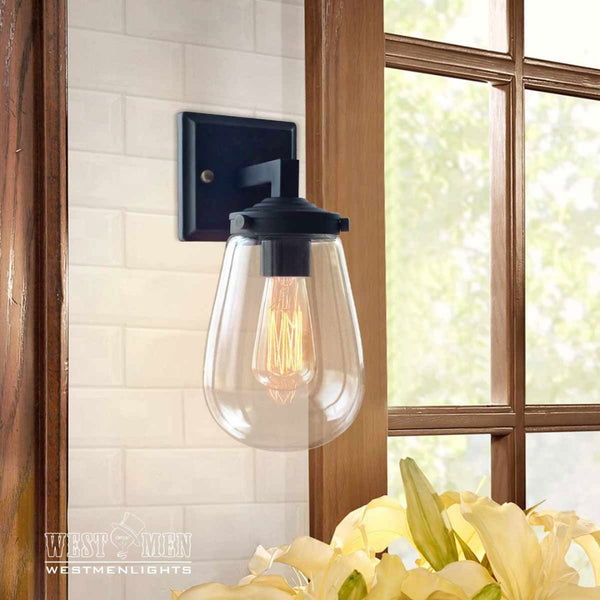 Globe 1 Light Glear Glass Metal Arm Sconce -  westmenlights