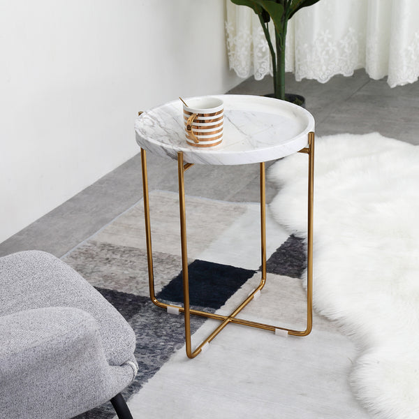 Nature White/Black Marble Side Table with Metal Base -  westmenlights