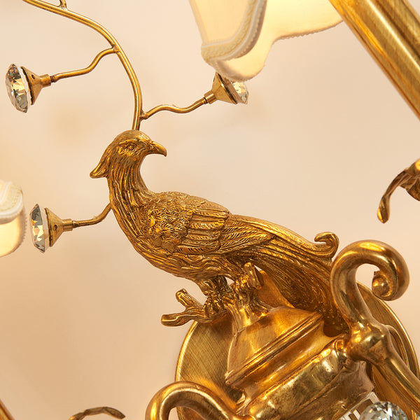 gilt bronze peacock sconce with fabric lampshades -  westmenlights