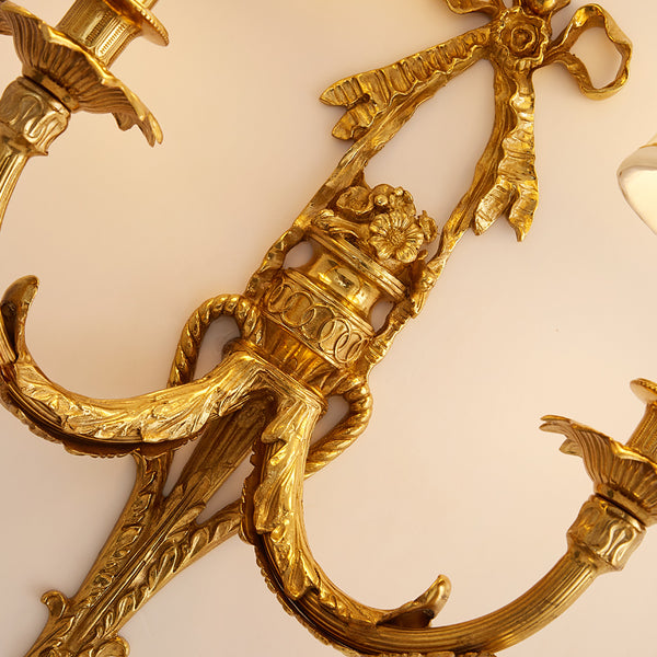 gilt bronze sconce with fabric lampshades -  westmenlights