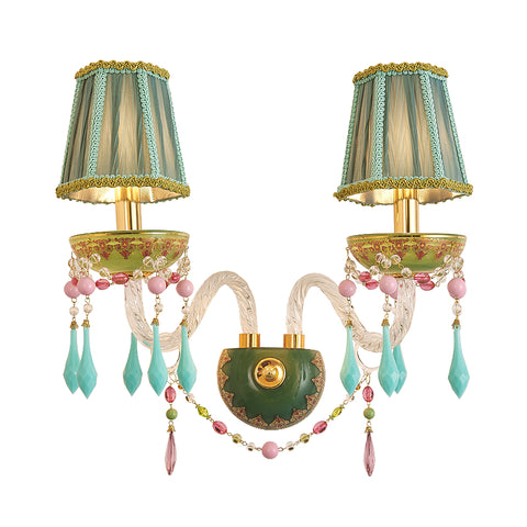 crystal wall sconce with green lampshades -  westmenlights