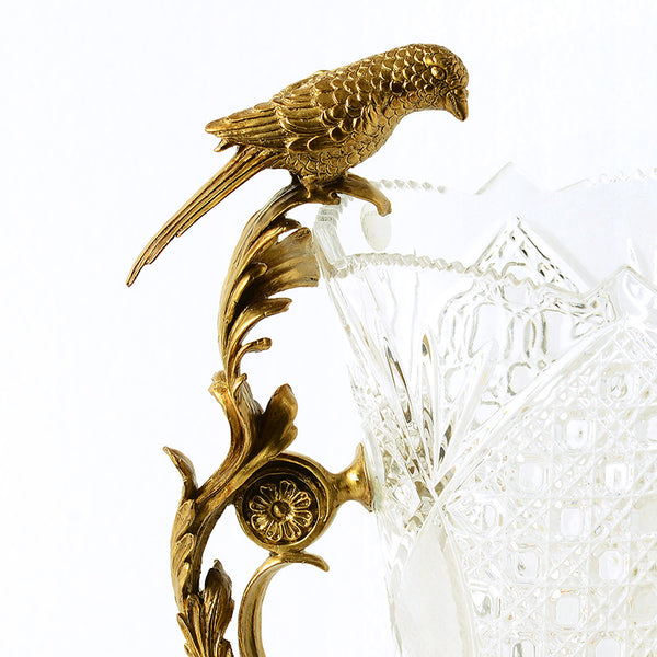 Gilt Bronze Crystal Flower Vase with Bird Standing -  westmenlights