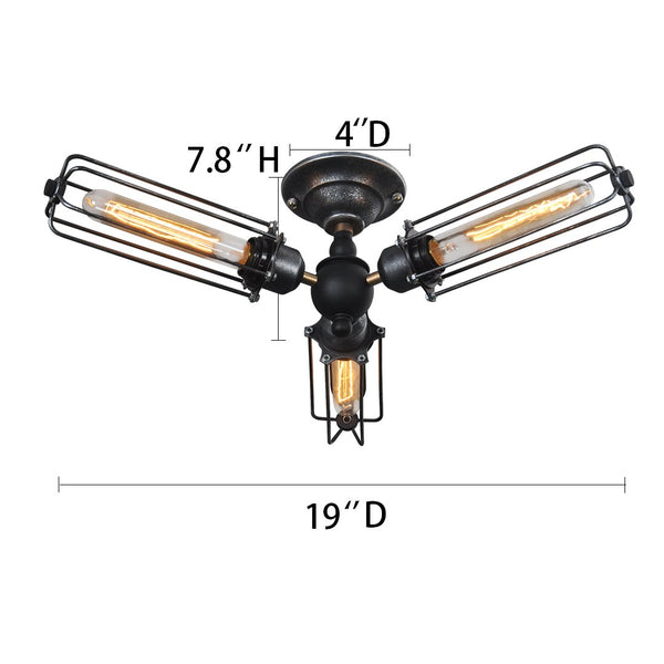 Cylinder 3 Lights Cage Flush Mount Ceiling Light -  westmenlights