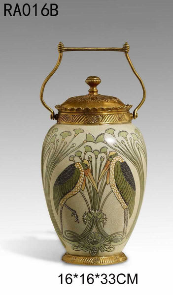 Gilt Bronze Porcelain Covered Pot Centerpiece -  westmenlights