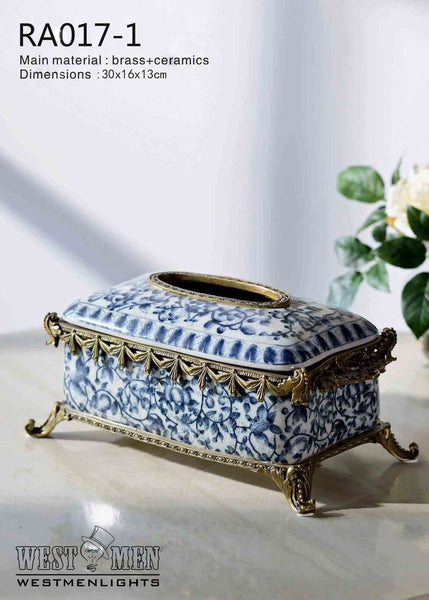 Gilded Bronze Ormolu Porcelain Tissue Box Centerpiece -  westmenlights