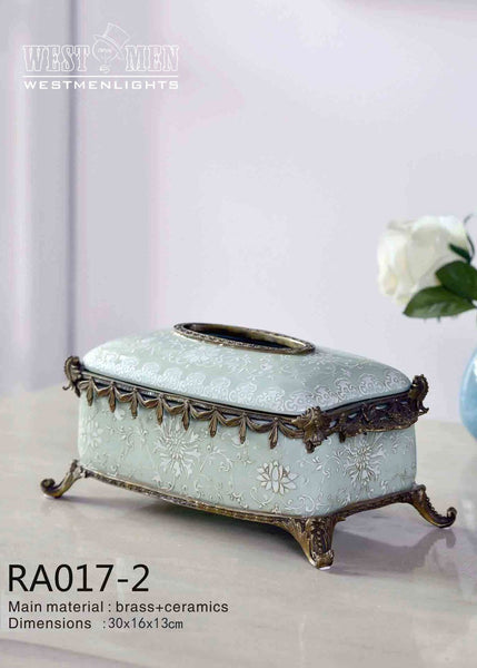 Gilded Bronze Ormolu Porcelain Tissue Box Centerpiece -  westmenlights