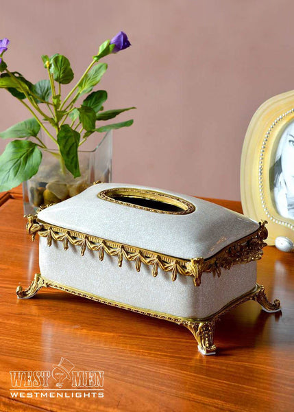 Gilded Bronze Ormolu Porcelain Tissue Box Centerpiece -  westmenlights