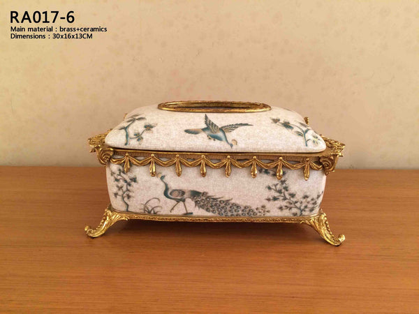 Gilded Bronze Ormolu Porcelain Tissue Box Centerpiece -  westmenlights