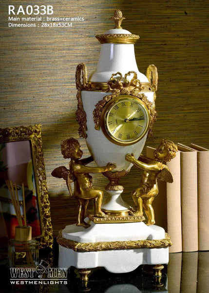 Gilt Bronze Angel Mounted Luxury Porcelain Clock -  westmenlights