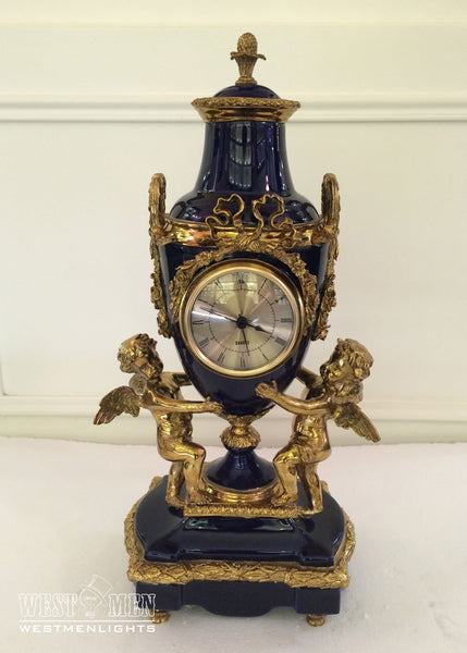 Gilt Bronze Angel Mounted Luxury Porcelain Clock -  westmenlights