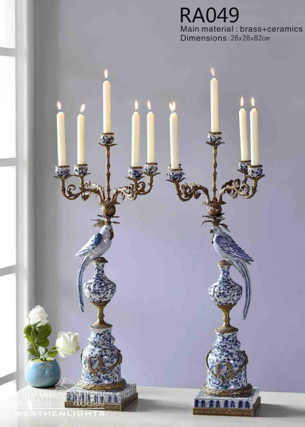 Pair(2Pieces) Gilt Bronze Porcelain Parrot Candelabras -  westmenlights