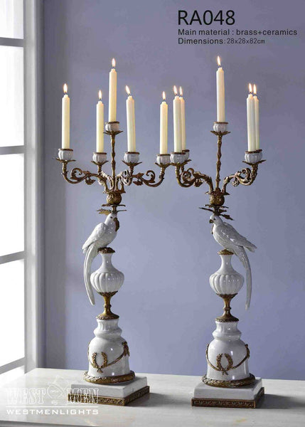 Pair(2Pieces) Gilt Bronze Porcelain Parrot Candelabras -  westmenlights