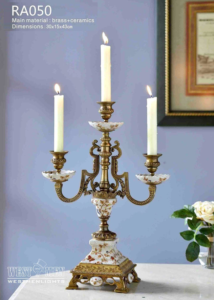 Gilded Bronze Ormolu Floral Porcelain Candelabras -  westmenlights