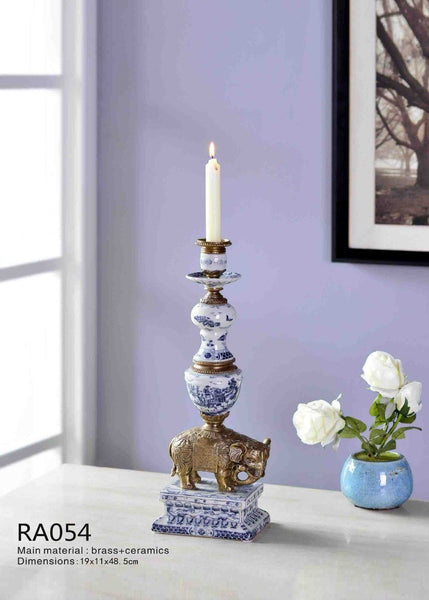 Bronze Archaistic Elephant Porcelain Candlestick -  westmenlights