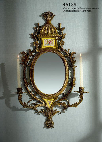 Gilt Bronze Wall Mirror With Candlesticks -  westmenlights