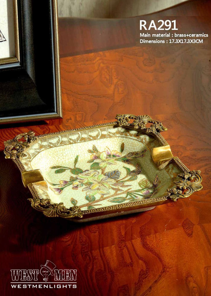 Bronze Mounted Porcelain Floral Dish -  westmenlights