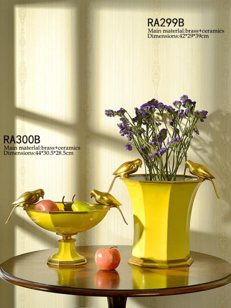 Gilt Bronze Porcelain Yellow Vase -  westmenlights