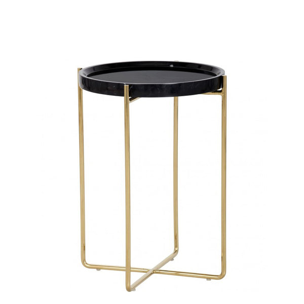 Nature White/Black Marble Side Table with Metal Base -  westmenlights