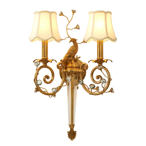 gilt bronze peacock sconce with fabric lampshades -  westmenlights